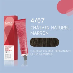 Coloration Semi-permanente Extra Coverage 4/07 Châtain Naturel Marron Kadus 60ML -Hair Care Soldes coloration semi permanente extra coverage 407 chatain naturel marron kadus 60ml 2